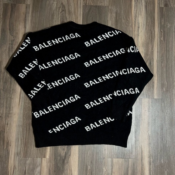 Balenciaga Classic Logo All Over Pattern Crewneck Sweater Knitwear Black Size L - Picture 3 of 3